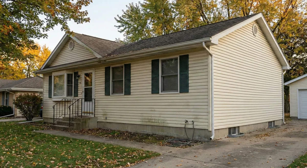 House exterior with algae and dirt buildup before washing